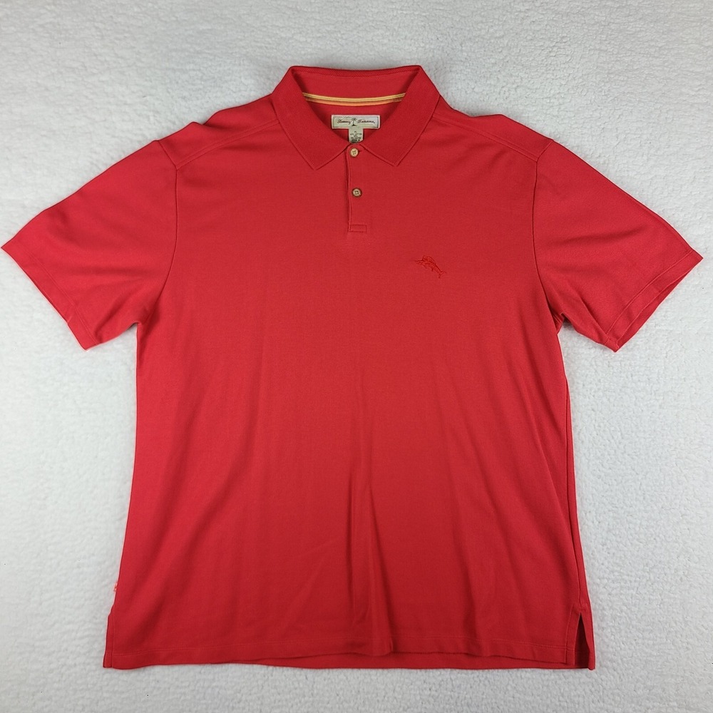 Tommy Bahama Polo Shirt Mens XL Red Solid Cotton Polyester Performance